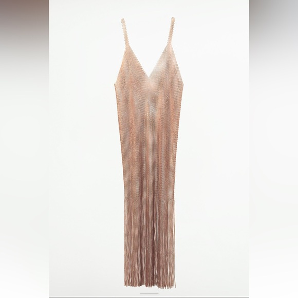 ZARA PINK GOLD RHINESTONE MESH DRESS - Picture 5 of 16